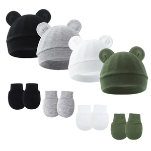 Baby knit beanie and mittens set with cute bear ears in four different colors