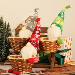 Christmas Gnome Candy Basket Nordic Woven Bamboo Storage Basket Faceless Old Man Doll Holiday Party Home Decor Gift