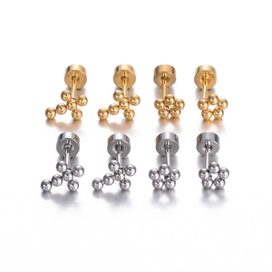 Set of stainless steel cross and flower stud earrings in gold and silver colors