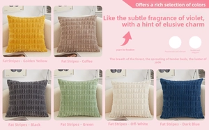 Multiple colors of corduroy pillow cases including gold, brown, black, green, and blue