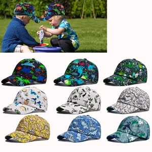 Kids Dinosaur Printed Baseball Cap Cotton Sun Protection Adjustable Hat For Boys Girls Outdoor Quick Dry Sunshade Cap