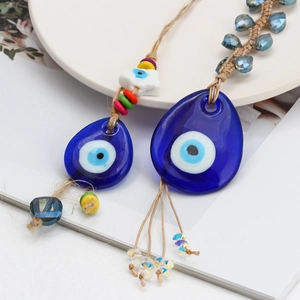 Ciondoli Evil Eye blu con corda di canapa e perline per decorazione dell'auto