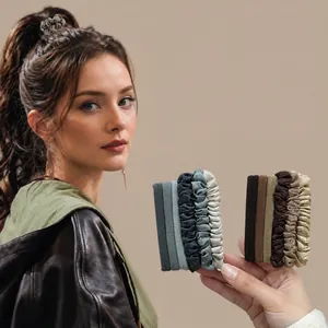 Damen Stoff Haargummi Kollektion Hohe Elastizität Einfarbig Blumenmuster Haarbänder Lässiger Stil Ponytail Elastisches Haar Zubehör