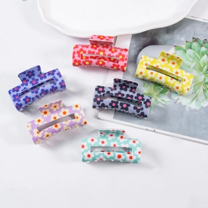 Cute Floral Rectangular Hair Claw Clip For Women Plastic Acrylic Matte Square Dopamine Sweet Strong Hold Hair Accessory