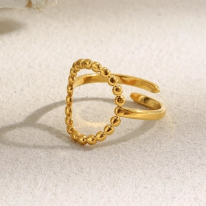 Elegant 18K gold plated beaded oval open ring for women with adjustable minimalist design