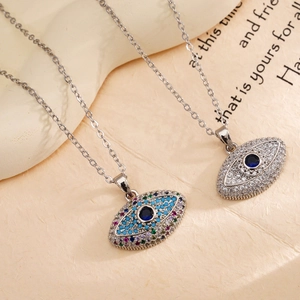 Silver Evil Eye necklaces with colorful zircons and deep blue center stones in 18K gold finish