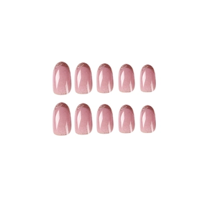 Pink French glitter press-on nails with shiny gradient sequins in a 10-piece set