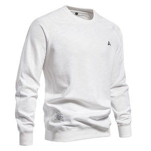 Men Crewneck Pullover Sweatshirt Cotton Polyester Blend Raglan Sleeves Loose Fit Casual Daily Wear Solid Color Top
