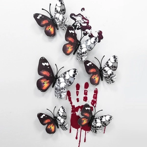 Autocollants papillons 3D avec motifs de crâne et empreintes de mains sanglantes Halloween