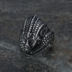 Egyptian Pharaoh Ring Stainless Steel Ancient Egypt Relief Retro Punk Vintage Jewelry For Men Antique Silver Polished