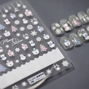 Natale 5D Rilievo Adesivi Unghie Pupazzo Di Neve Renna Fiocco Di Neve Inverno DIY Manicure Per Donne Ragazze