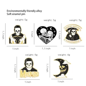 Set of 5 gothic enamel pins featuring skulls and moons made of eco-friendly alloy