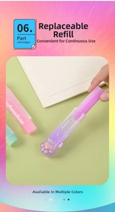 Detail of cat paw retractable eraser with refillable purple translucent shell