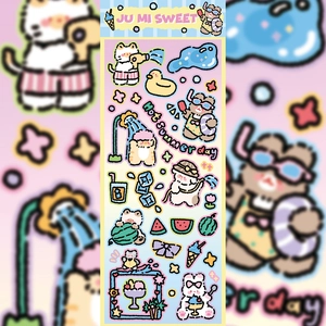 Cute cartoon animal stickers for DIY scrapbooking with summer fruit and cat designs