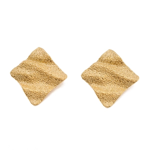 Gold titanium steel square earrings featuring a unique hammered texture in a minimalist design