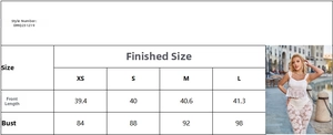 Detailed size chart for lace backless camisole top with front length and bust measurements
