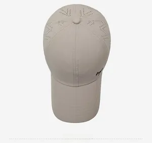 Top view of quick-dry baseball cap featuring laser-cut ventilation holes and embroidery