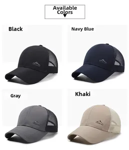Détail des casquettes de baseball en mesh respirant en noir, bleu marine, gris et kaki