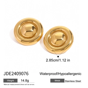 Polished gold stainless steel thick ribbed hoop earrings with a waterproof finish