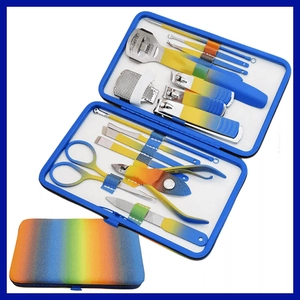 Rainbow gradient manicure set with stainless steel nail clippers and tools in case