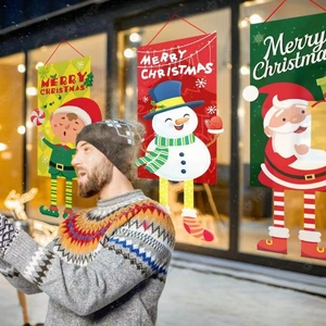 Three-piece set of Christmas hanging banners with cartoon Santa, Snowman and Elf motifs