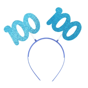 Blue glitter number 100 headband with springs for children's 100th day party