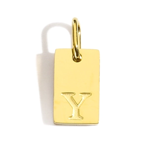 Detailed macro view of 18k gold plated rectangular pendant featuring letter Y engraving