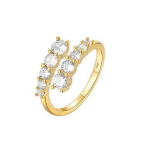 Detailed shot of S925 sterling silver bypass ring with double rows of sparkling cubic zirconia