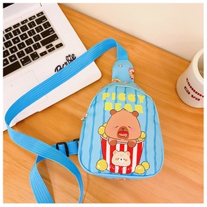 Sac de poitrine bleu pour enfant avec motif ours pop-corn et inscription PIGGY BEAR