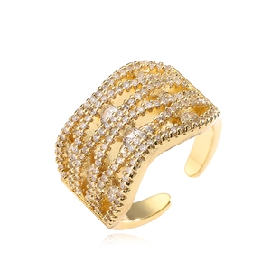 Luxurious 18K gold plated wide wave ring with sparkling pavé cubic zirconia stones