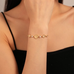 Bracelet Bolo Ajustable Cuivre Plaqué Or Avec Pierre Œil De Chat Carrée Et Zircone Bijoux Élégants Vintage Pour Femmes