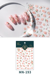 3D relief cherry blossom nail stickers with pink petals and green leaves on nails