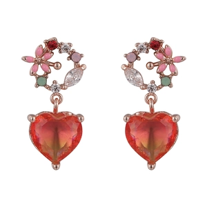 Floral butterfly earrings with gradient heart stone and multi-color zircon in rose gold