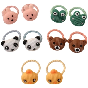 Set of 10 cute cartoon animal hair ties for girls featuring rabbit and bear designs