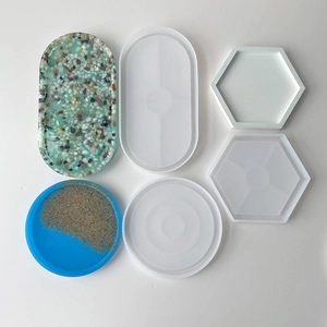 Coaster Silicone Mold Round Hexagon Oval Shape DIY Epoxy Resin Casting Tray Plate Handmade Craft Tool Accessory