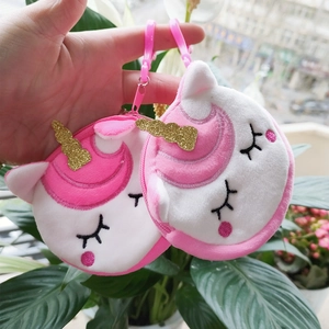 Cute unicorn plush coin purse set in pink and white with golden horn and sequins