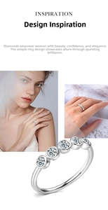 Detailed close-up of S925 sterling silver ring with five round-cut moissanite stones