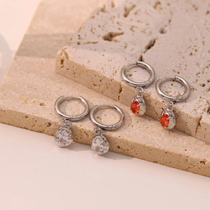 Minimalist stainless steel hoop earrings with sparkling orange and white zircon stones