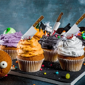 Halloween cupcake toppers with bloody knife and dagger shapes for party cake decoration