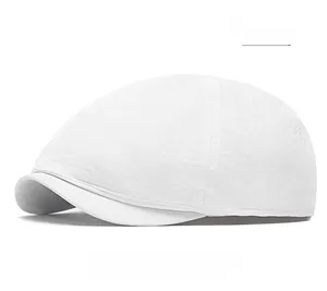Detail of white quick-dry newsboy hat showing breathable linen-like fabric texture
