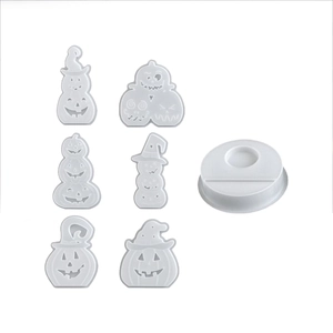 Halloween pumpkin and ghost silicone mold set with wizard hat details and round display base