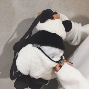Cute panda plush backpack with adjustable straps and back zipper pocket for storage