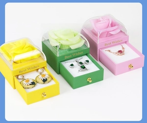 Three-color jewelry gift box with rose flower and pull-out drawer for necklaces