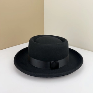 Chapeau Canotier Élégant Style Britannique Rétro Bord Large Texture Feutre De Laine Ruban Ajustable Unisexe