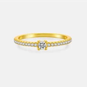 925 Sterling Silver Zirconia Ring Women Gold Platinum Plated Minimalist Stackable Round Stone Pave Eternity Jewelry Ring