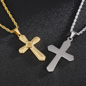 Minimalist titanium steel cross necklaces in gold and silver with textured and smooth finishes