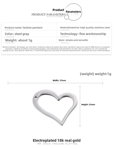 Detailed size specifications for heart-shaped stainless steel pendant 27x25mm