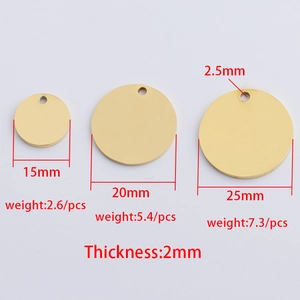 Detailed size chart for 15mm 20mm 25mm gold stainless steel round pet ID tags