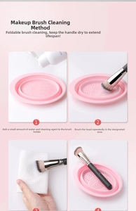 Detailed four-step guide for using the foldable silicone makeup brush cleaning bowl