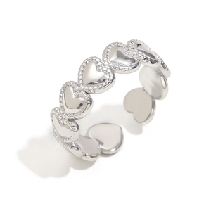 Polished silver heart-shaped wrap-around open ring with adjustable minimalist band